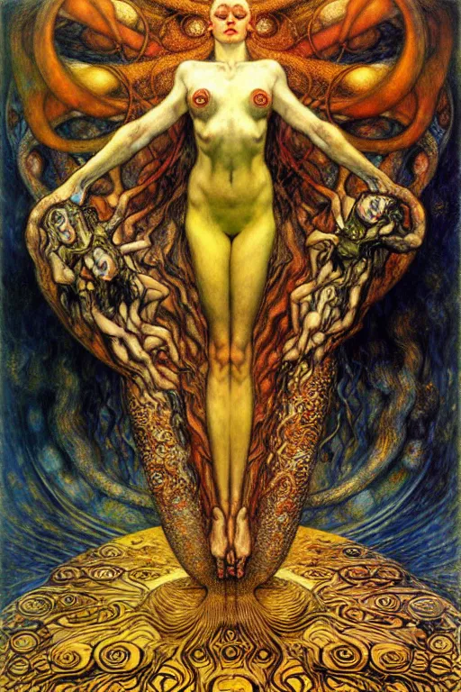 Image similar to Divine Chaos Engine by Karol Bak, Jean Delville, William Blake, Gustav Klimt, and Vincent Van Gogh, symbolist, visionary