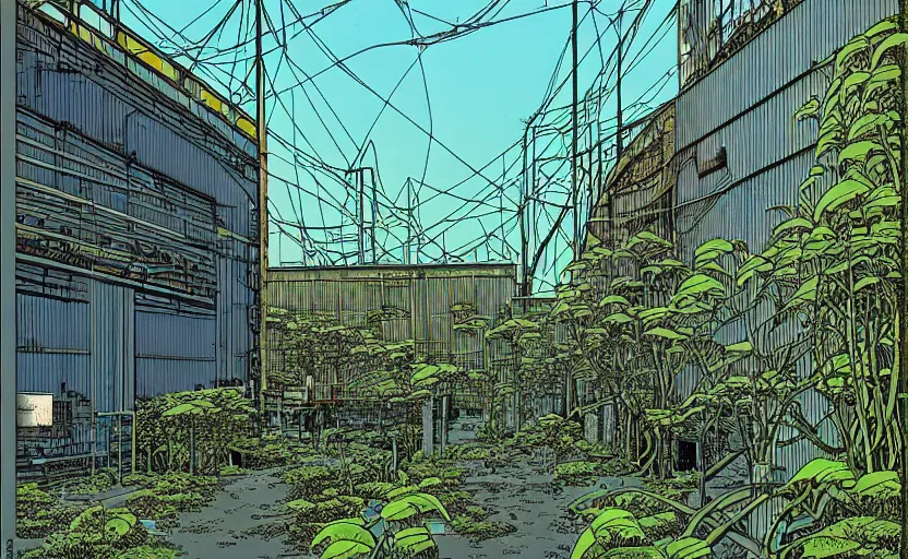 Image similar to industrial buildings surrounded by undergrowth by moebius