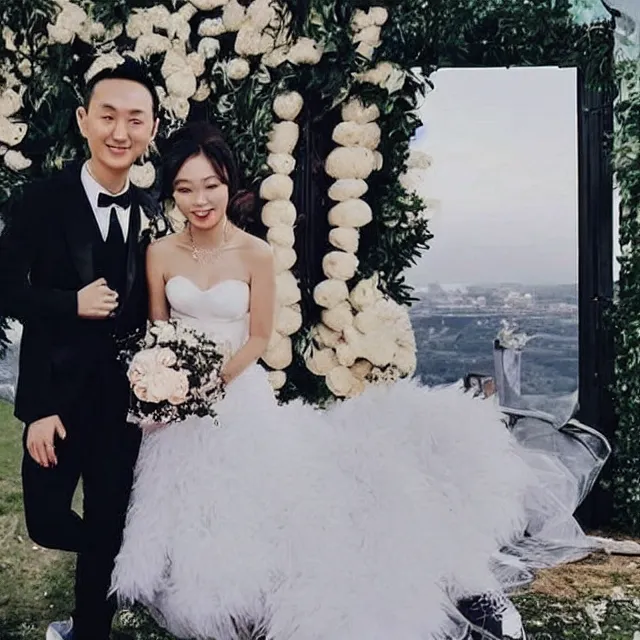 Image similar to justin sun marries cookie monster, instagram couple's professional wedding photography