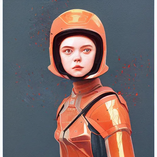 Image similar to Elle Fanning in orange Halo 2 armor picture by Sachin Teng, asymmetrical, dark vibes, Realistic Painting , Organic painting, Matte Painting, geometric shapes, hard edges, graffiti, street art:2 by Sachin Teng:4