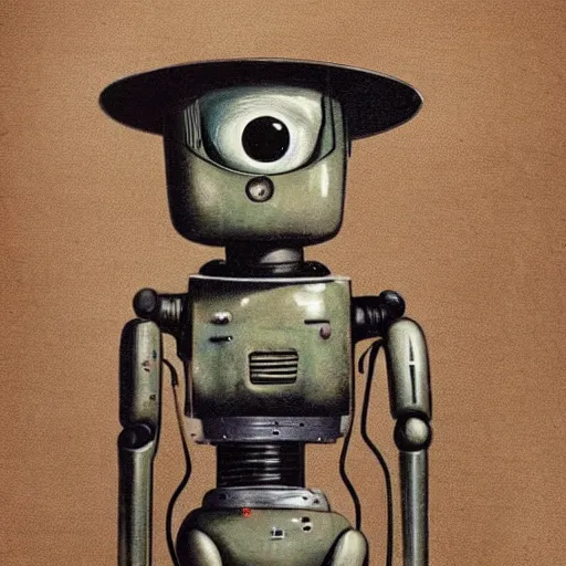 Image similar to medium shot 1 9 5 0 s retro cactus robot, bionic arms and eyes. muted colours. by jean - baptiste monge