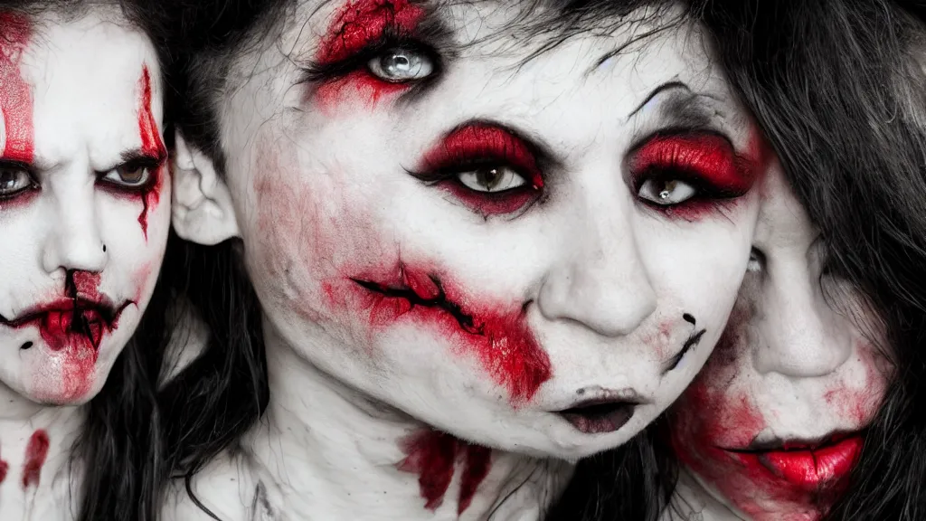 Image similar to two demons inspired by saliva with hungry make up photographed by sally gall