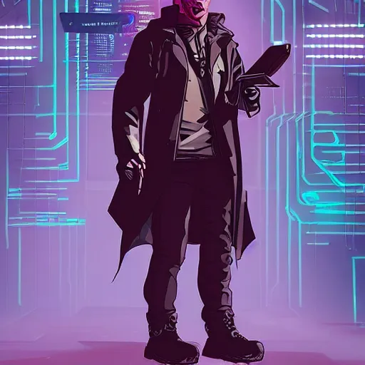 Image similar to cyberpunk harry potter as the leader of a futuristic communist society, cybernetics, sharp lines, digital, artstation, colored in