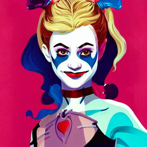 Image similar to julia garner as harley quinn, as delirium of the endless, the sandman, clean cel shaded vector art. shutterstock. behance hd by lois van baarle, artgerm, helen huang, by makoto shinkai and ilya kuvshinov, rossdraws, illustration