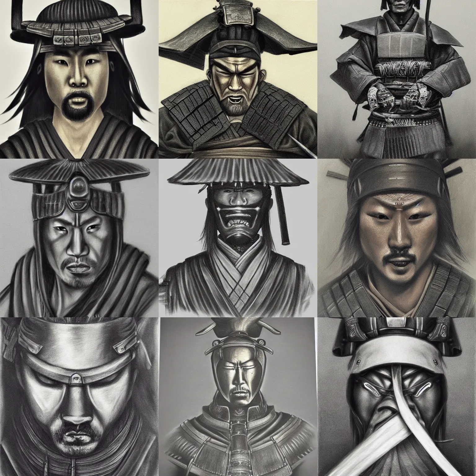 Prompt: a charcoal painting of a samurai,realistic,highly detailed