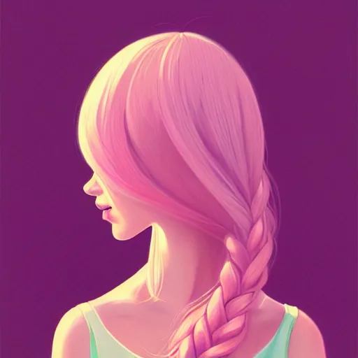 Image similar to adult female in summer dress art, pastel light pink very long hair, muted colors, matte print, pastel colors, ornate, digital art, digital painting, fan art, elegant, artstation, head is centered, by Ilya Kuvshinov