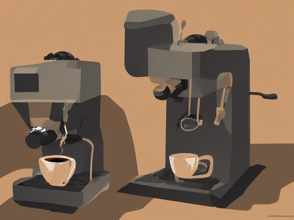 Image similar to coffee machine, by pixar, serene illustration, fresh colors, conceptart, trending on artstation