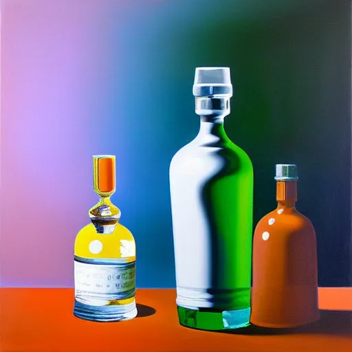 Prompt: award - winning ultrafine detailed painting of a glass vodka bottle by julian schnabel and john chamberlain, tonalism, oil on canvas, surrealist painting, behance, academic art