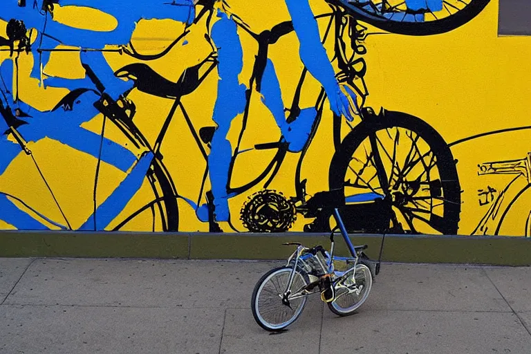 Prompt: bike stylize, san francisco, bansky art style, dynamic, yellow jersey