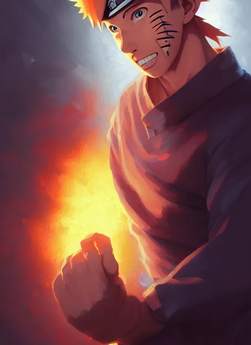 Image similar to highly detailed portrait of naruto uzumaki with black hair, punching a wall in a prison cell, art by greg rutkowski, loish, rhads, ferdinand knab, makoto shinkai and lois van baarle, ilya kuvshinov, rossdraws, tom bagshaw, global illumination, radiant light, detailed and intricate environment