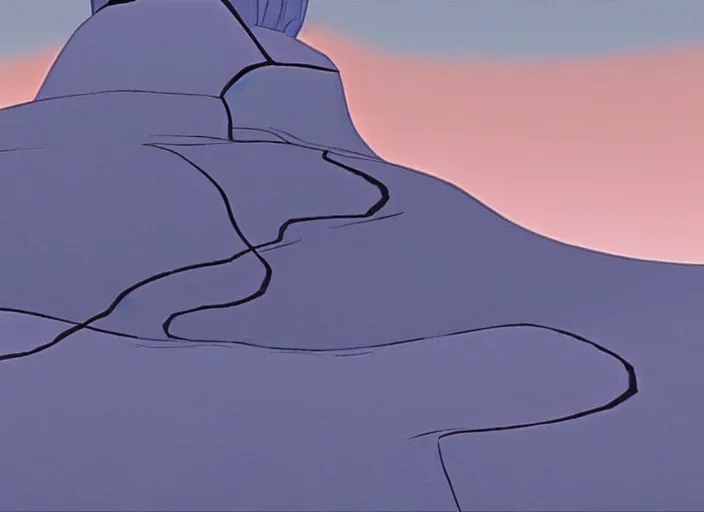 Prompt: minimalist charred rocky snowdrift landscape with slow wide contours from mulan ( 1 9 9 8 )