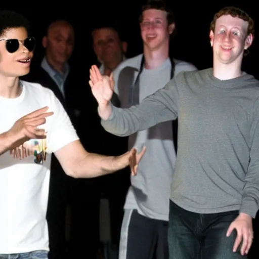 Image similar to michael jackson and mark zuckerberg dancing