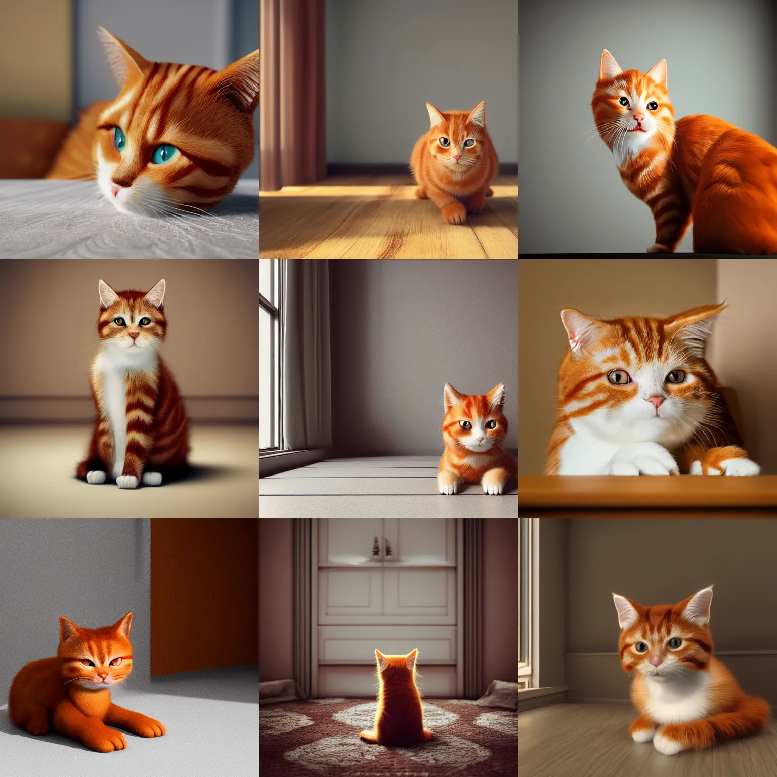 Prompt: cute ginger cat in a room, octane render