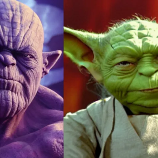 Image similar to thanos sleeping in bed next to yoda