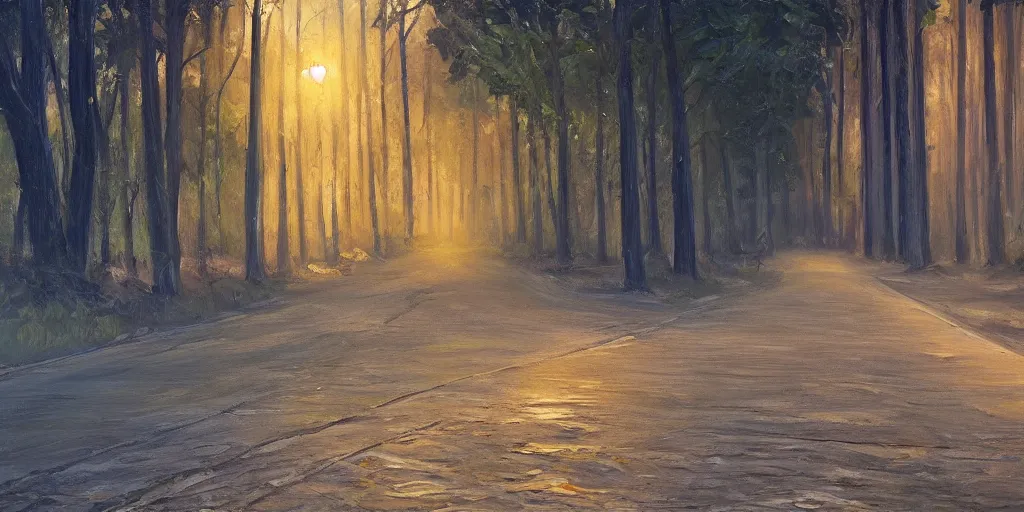 Image similar to a fork in the road, cinematic lighting, detailed oil painting, hyperrealistic, 8k