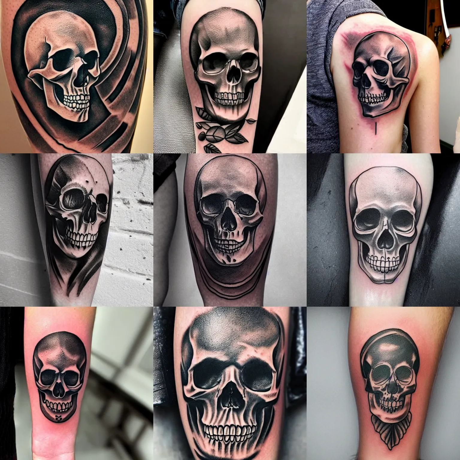 Prompt: a skull tattoo in the style of Picasso