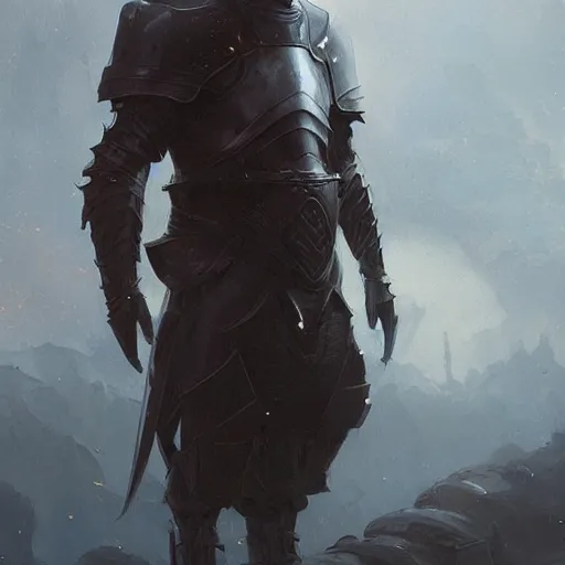 Prompt: a knight in amazing fantasy armor, sleek, lightweight but imposing, light glowing from the seams. beautiful highly detailed fantasy painting by greg rutkowski