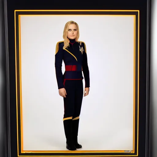 Prompt: a beautiful full body photograph of kristen bell as a star fleet officer from star trek next generation, extreme realism and detail, 8 k, completely framed, direct lighting, 3 5 mm photo, photorealistic, sharp focus