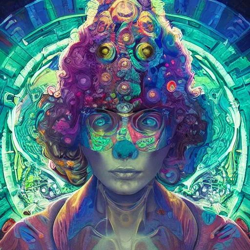 Image similar to An extremely psychedelic experience, colorful, surreal, dramatic lighting, cosmonaut, LSD, face, detailed, intricate, elegant, highly detailed, digital painting, artstation, concept art, smooth, sharp focus, illustration, art by Sam Spratt, Dan Mumford, Artem Demura and Alphonse Mucha