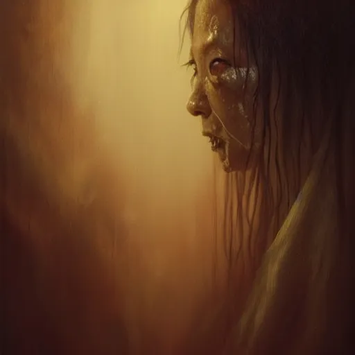 Prompt: horrifying creepy onryo portrait, atmospheric lighting, painted, menacing, haunted house theme, intricate, volumetric lighting, beautiful, rich deep colours masterpiece, golden hour, sharp focus, ultra detailed, by leesha hannigan, ross tran, thierry doizon, kai carpenter, ignacio fernandez rios