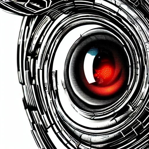 Image similar to cybernetic eye, digital illustration, photo - realistic, macro, extreme details, vivid, neon, dramatic lighting, futuristic, cyberpunk, intricate details