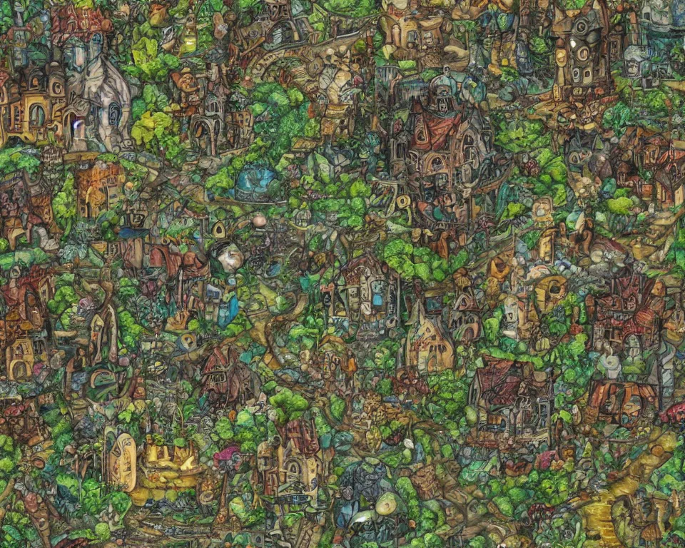 Image similar to grand city amidst the fae wilds, cobblestone, faerie, fanciful