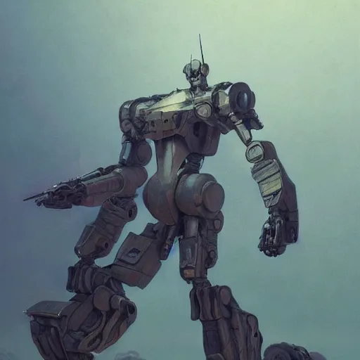 Image similar to character concept art of a gun dam mech robot, depth of field background, artstation, award - winning realistic sci - fi concept art by jim burns and greg rutkowski, beksinski, a concept art masterpiece, pastel color palette, james gilleard, bruegel, alphonse mucha, and yoshitaka amano.