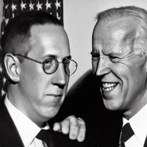 Prompt: howard philips lovecraft shaking hands with joe biden, picture, award winning, ultra realistic, high detail