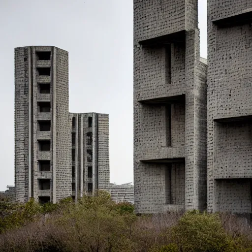 Prompt: a sci - fi brutalist monumental tower, with many towers sprouting from the base tower creating a complex and unique geometric building, photography