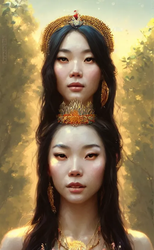 Image similar to a beautiful taiwan goddess with sundress with jewelry | | winter, realistic shaded, unpleasant face, good looking, fine details, realistic shaded lighting poster by greg rutkowski, magali villeneuve, artgerm, jeremy lipkin and michael garmash and macoto takahashi