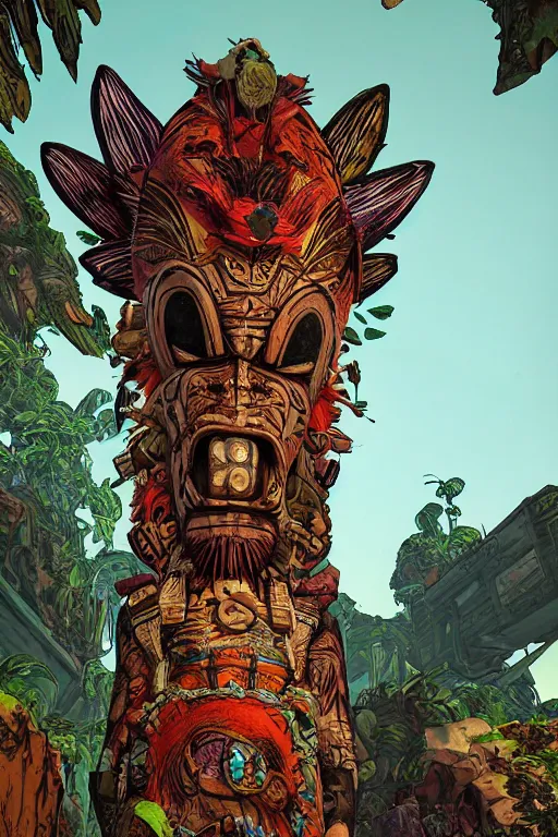 Prompt: totem animal tribal vodoo mask feather gemstone plant global illumination ray tracing hdr that looks like it is from borderlands and by feng zhu and loish and laurie greasley, victo ngai, andreas rocha, john harris