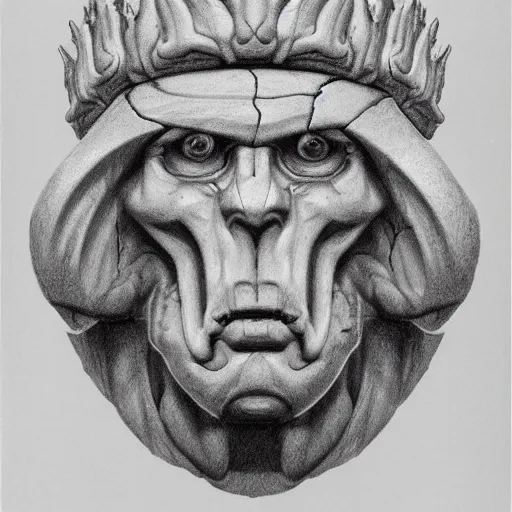 Prompt: hyperrealistic drawing of a marble stone sculpture of the bust of a storm giant, empty eye sockets, crown of metal, by larry elmore