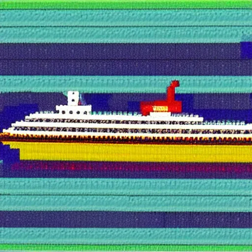 Prompt: a ferry at the sea, 8 bit art