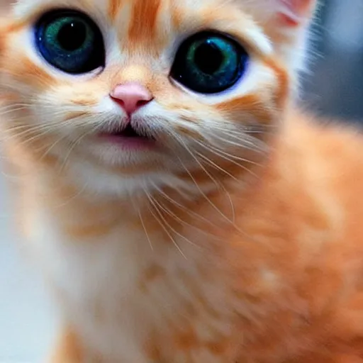 Prompt: happy cute fluffy orange tabby kitten, big eyes