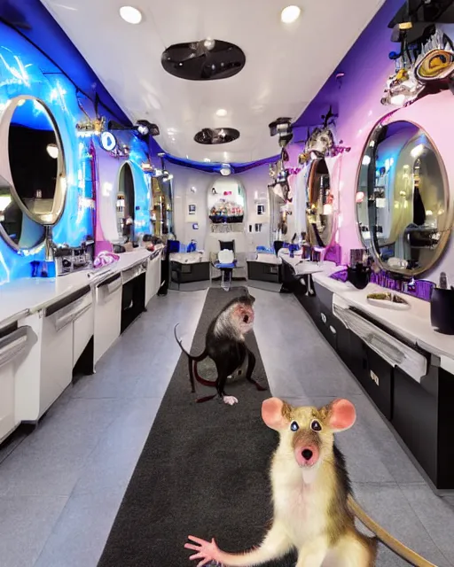 Prompt: A pet Rat Beauty Salon, Futuristic