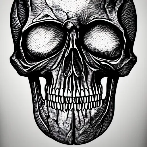 Prompt: skull black and white anatomical illustration