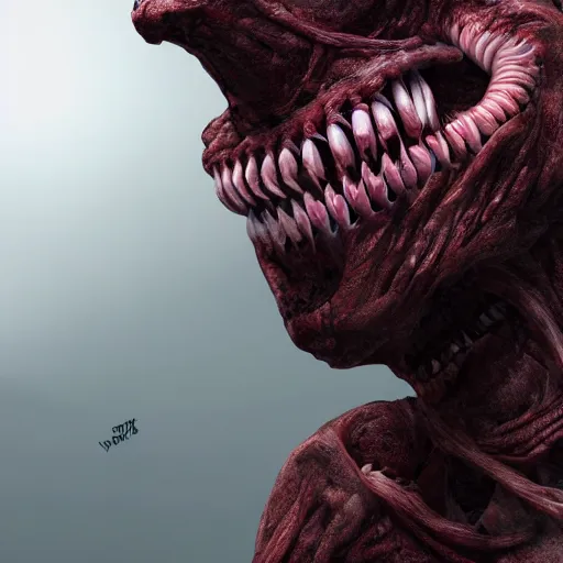 Prompt: worm - with - human - face - creature - directed - by - david - schmoeller, teeth, fleshscape, veins, faces, vivid colors, high - detail, photorealistic, 4 k, artstation, cinematic - lighting,