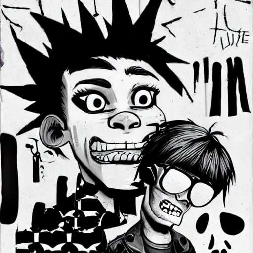 Image similar to The Gorillaz playing industrial music, illustration, artsation, smooth, official