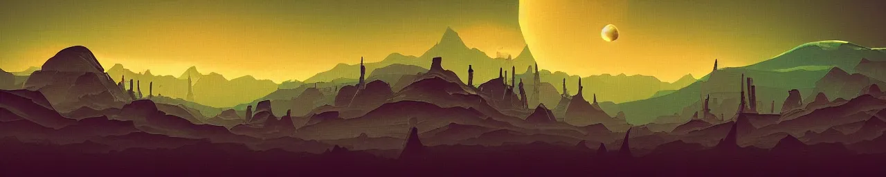 Image similar to retro sci-fi alien landscape