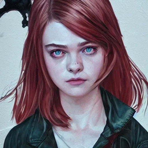 Prompt: Elle Fanning in Resident Evil 2002 picture by Sachin Teng, asymmetrical, dark vibes, Realistic Painting , Organic painting, Matte Painting, geometric shapes, hard edges, graffiti, street art:2 by Sachin Teng:4