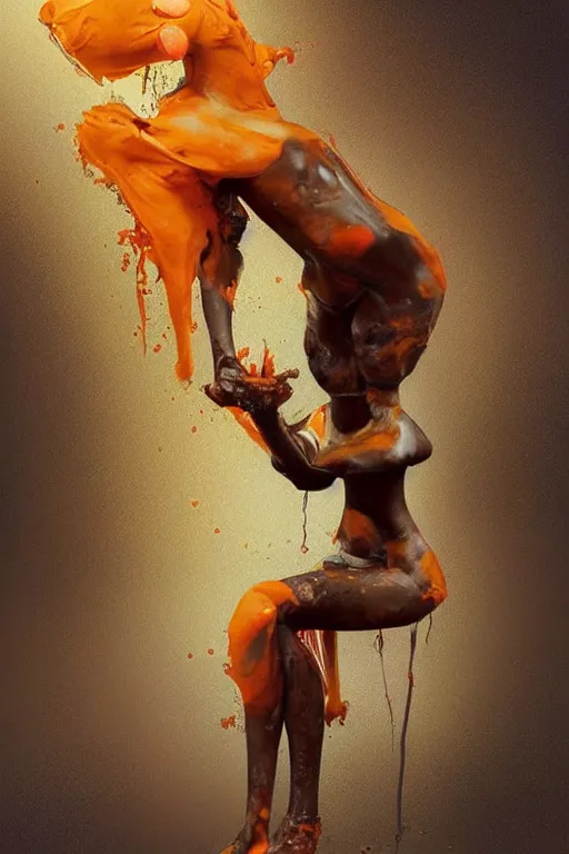 Prompt: epic 3 d straw masked omolu, liquid hands and feet spinning, 2 0 mm, with brown and orange mud melting smoothly into medicine and salves, intense, healing, intricate, houdini sidefx, trending on artstation, by jeremy mann and ilya kuvshinov, jamie hewlett and ayami kojima, 3 d bold