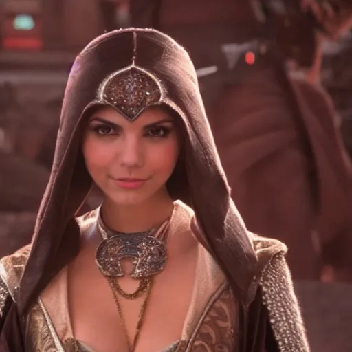 Image similar to victoria justice with huge chest as princess padme in star wars, 8k resolution, full HD, cinematic lighting, award winning, anatomically correct