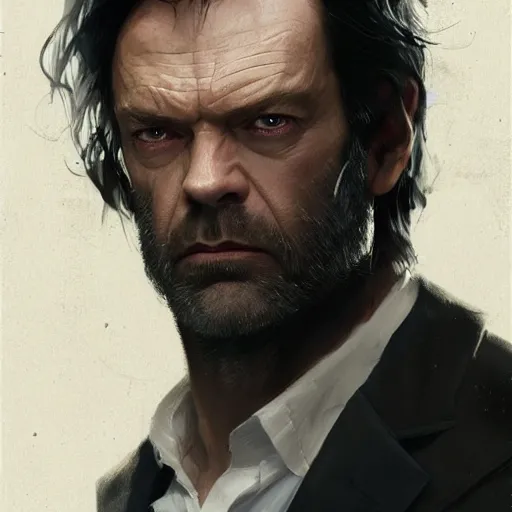 Image similar to portrait of Hugo Weaving as Wolverine, art by greg rutkowski, matte painting, trending on artstation