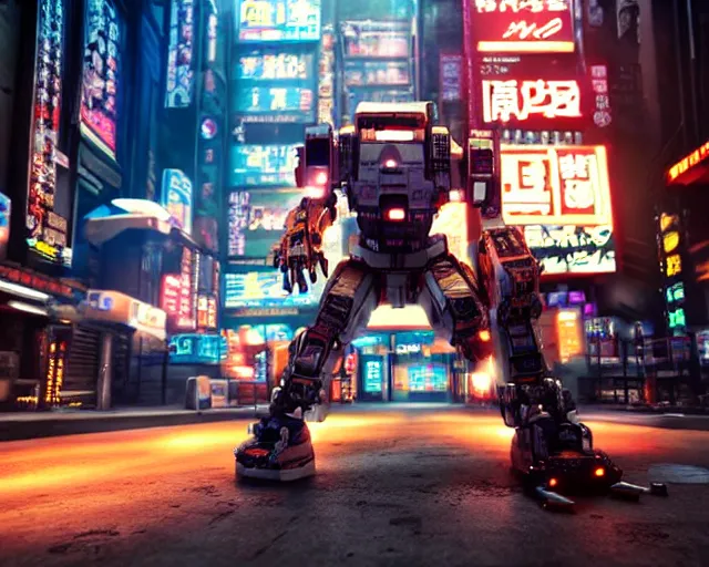 Image similar to CHAPPIE Breakdancing In The Middle of Neo Tokyo, Full Figure, 8K, octane render, HDR, photorealistic, volumetric lighting, Hyperrealistic-H 960