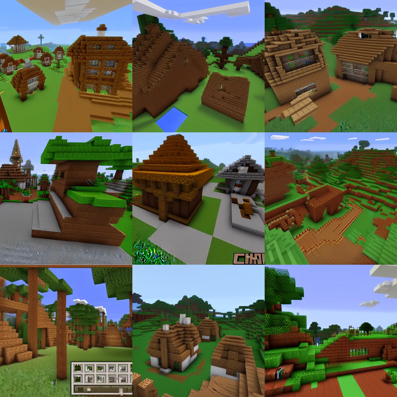 Prompt: screenshot of a minecraft logging town