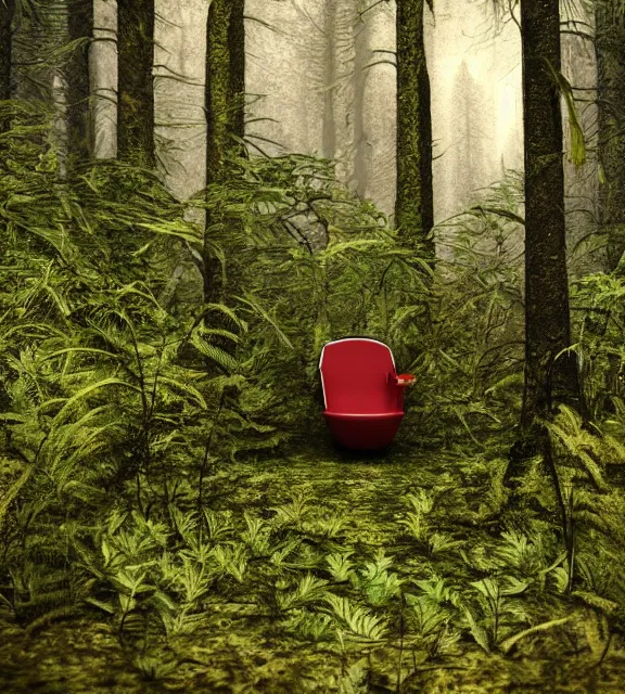 Image similar to a 4 k photorealistic photo of a toilet in a forest.