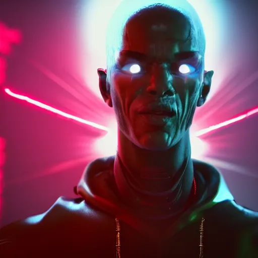 Prompt: portrait of a evil hiphop gangsta robot possessed by demon, expression, unreal engine, by artgerm, wlop and ross thran, dramatic cinematic lighting rendered by octane, 8 k, detailed