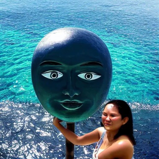 Prompt: giant head in the ocean