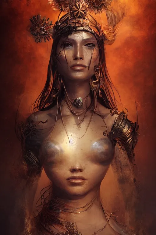 Prompt: a centered photo of a post apocalyptic goddess at burning man festival playa, powerful, cinematic, beautifully lit, by artgerm, by craig mullins, by karol bak, 3 d, perfect face and body, trending on artstation, octane render, 8 k