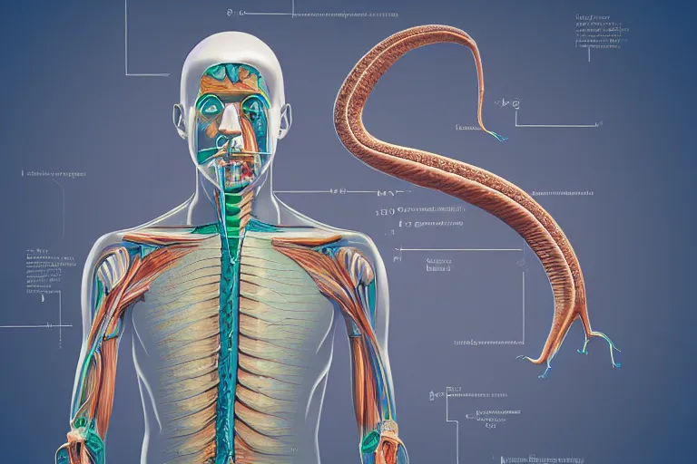 Image similar to anatomical diagram of a snake oil salesman, diagram by Dan Hiller, 3D rendering by Beeple